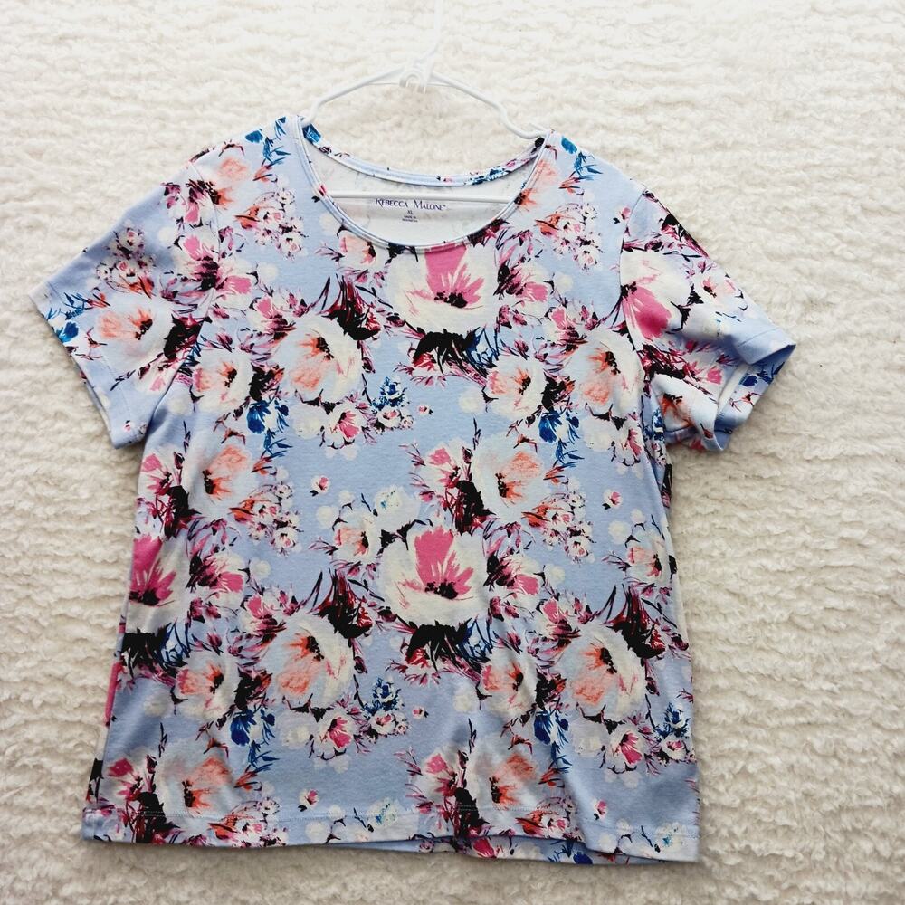 T-Shirt Women Blue Pink Bloomcore Romantic Soft Girl Feminine Floral Relax Sz XL